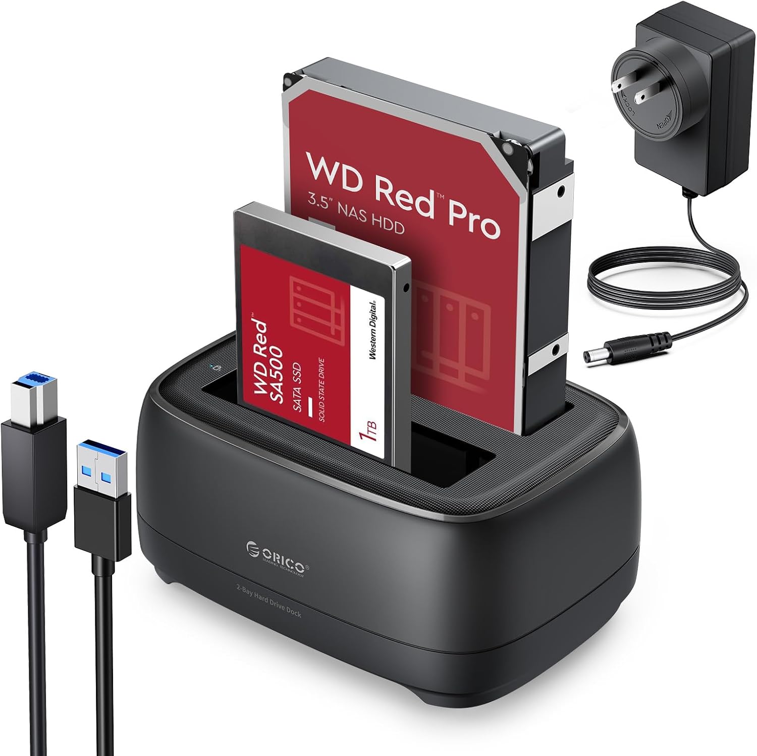 ORICO Estación de acoplamiento de disco duro de doble bahía USB 3.0 a SATA III para disco duro de 3.5 pulgadas máx. hasta 40 TB Soporte 